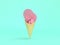 Minimal green background 3d render abstract ice cream cone pink dollar coin