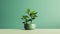 Minimal Green Plant In Vase Vibrant Color Gradients And Clean-lined Concept