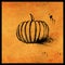 Minimal halloween design with hand drawn pumpkin and ink splatters on textured orange background. Scary greeting card and