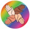 Minimal hands together rainbow symbol vector