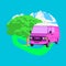 Minimal illustration.  Retro minibus car. Travel concept