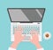 Minimal Illustration Of Working On A laptop With Hands Keyboard Coffee Graphic Business Office Template