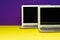 Minimal Laptop Desk Yellow Purple Background Color