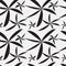Minimal leaves or windmill shape seamless pattern. Black and white abstract silhouette background.
