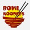 minimal lettering logo of asian cuisine with cup and chopsticks lettering