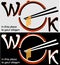 minimal lettering logo of asian cuisine wok in two versions