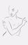 Minimal line shillouette of dancing woman with intersected arms supporting her breast.