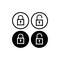 Minimal Lock Unlock button set. Outline Square Padlock icon vector illustration with round shape. Security design element.