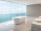 Minimal loft bathroom with sea view 3d render