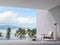 Minimal loft style swimming pool terrace with sea view 3d render