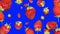 Minimal motion design animation. Strawberries revolve around on a blue chromakey. Lots of juicy red berries. 3d