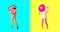 Minimal motion design art. Gif set. Dancing funny licking Lips and Donut Girl