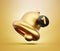 Minimal Notification bell icon isolated on Gold background. one new notification concept. Social Media 3d illustration