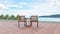 minimal outdoor lounging terrace and chair seat with sea and cruise view , 3D illustration rendering