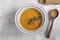 Minimal picture - pumpkin soup plate top view