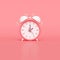 Minimal Pink alarm clock on pink background. 3D render