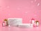 Minimal Pink Concept Mockup Podium Display, Gift Box, Ribbon Falling, 3d Rendering Illustration Background