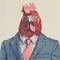 Minimal Screenprint Illustration Of A Chicken In A Suit