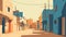 Minimal Screenprint Illustration Of Ghana Alleyway