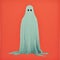 Minimal Screenprint Illustration Of Ghost On Red Background