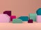 Minimal still life installation, colorful boxes, 3d render