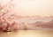 Minimal studio Luxury Podium Display with Apple Blossom on Peach Pastel background, Cylinder Stand with Pink sakura Branches,