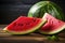 Minimal Style Watermelons on Rustic Wooden Background AI Generated