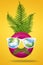 Minimal summer concept of hipster man face made of donut with sunglasses, green tropical leaf palm on bright pastel