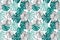 Minimal tropics background. Duo toned monstera leaves seamless pattern in turquoise green trendy colors