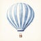 Minimal Watercolor Illustration Of Blue Hot Air Balloon On Striped Background