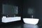 Minimalism bathroom in black interior 3D render version 1