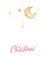 Minimalism design christmas postcard. Golden stars and the moon. Watercolor illustration.