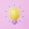 Minimalism light bulb with a blink on pink background. Object and creative idea symbol concept. 3D illustration rendering