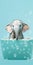 Minimalism little elephant in bathtub on light blue background generative AI