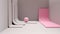 Minimalism modern design interior in perspective view with a pink sphere. 3d render