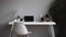 minimalism office desk set up clean and white generative ai