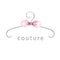 Minimalism watercolor pink bow and silver coat hanger. Create a logo for an atelier of cute dresses.