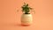 Minimalist 1980s Design Flower Pot: Brown Planter On Orange Table