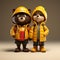 Minimalist 3d Bear Characters In Yellow Jackets Holding Hands