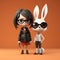 Minimalist 3d Cartoon Animal In Glasses: Rabbit And Linda