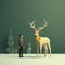 Minimalist 3d Character And Deer In Low Poly Forest