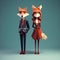 Minimalist 3d Characters Of Couple And Fox: Pristine Geometry And Warm Color Palette