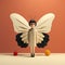 Minimalist 3d Female Butterfly Paper Illustration With Surrealistic Elements