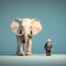 Minimalist 3d Illustration: Businessman And Elephant In Naive Realism Style