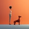 Minimalist 3d Illustration: Linda And Her Dog In Contemplative Indian Pop Culture Style