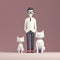 Minimalist 3d Illustration: Man And Cats In Quirky Modernism Style