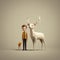 Minimalist 3d Illustration: Man, Dog, And Deer In Earthy Tones