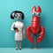 Minimalist 3d Lobster And Karen: A Cute Cartoon In Realistic Style