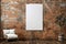 Minimalist 3D mock up white poster on rustic brick wall