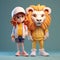 Minimalist 3d Model Of Lion And Betty: Youthful Protagonists In Vibrant Pop Surrealism